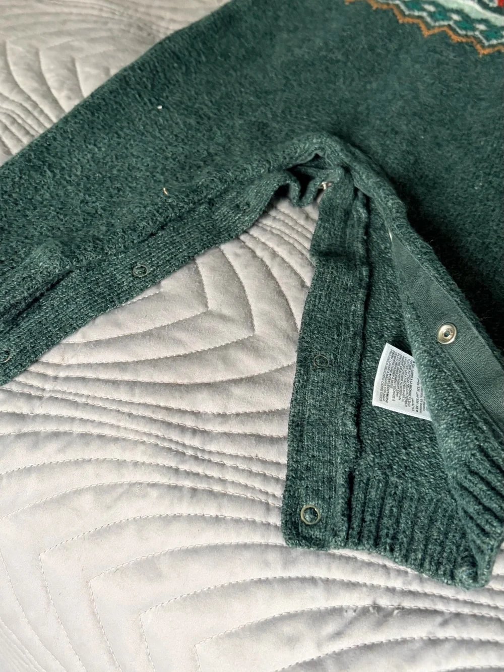 Old Navy Dark Green Knit Holiday Baby One-Piece with Red Truck Accents